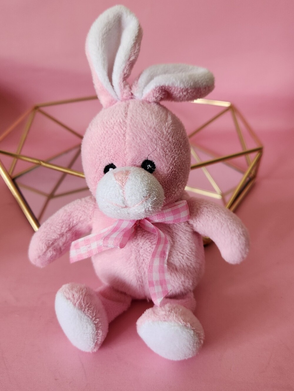 Pink Plush Bunny Stuffed Toy with Gingham Bow 8"